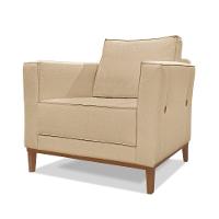 Poltrona Base De Madeira Sala De Estar Grace Linho S04 - D'rossi Cor Dourado - 2