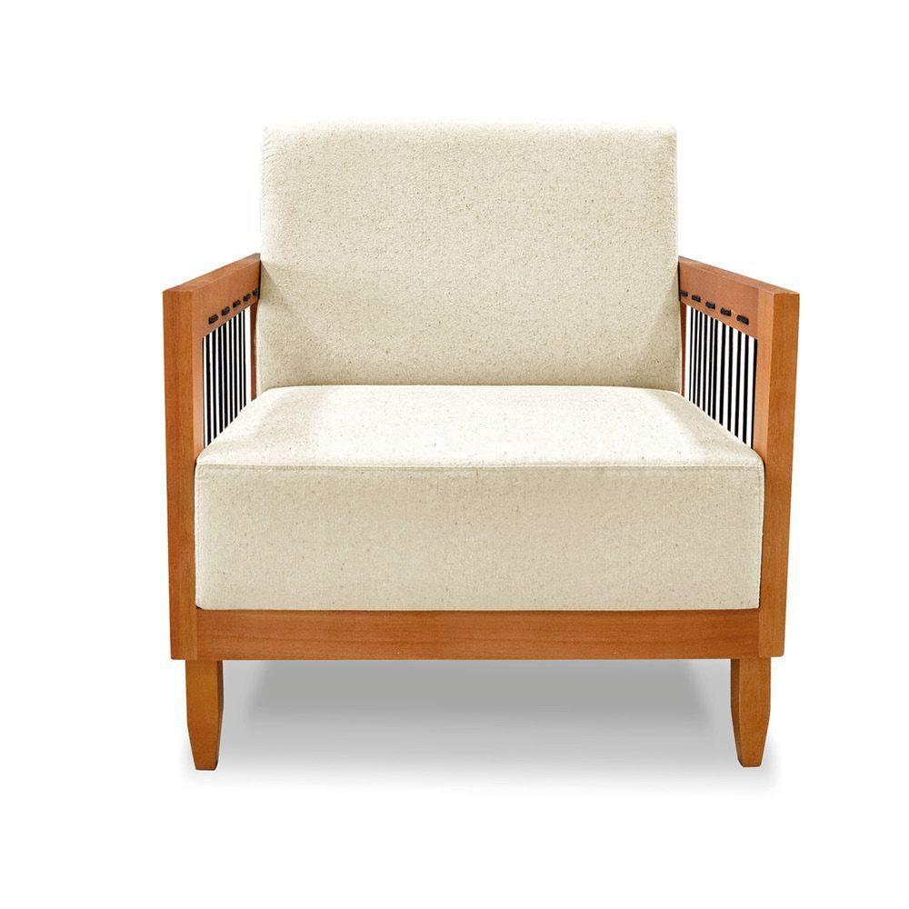 Poltrona Sala De Estar Base De Madeira Mariana Linho S04 - D'rossi Cor Perola - 1