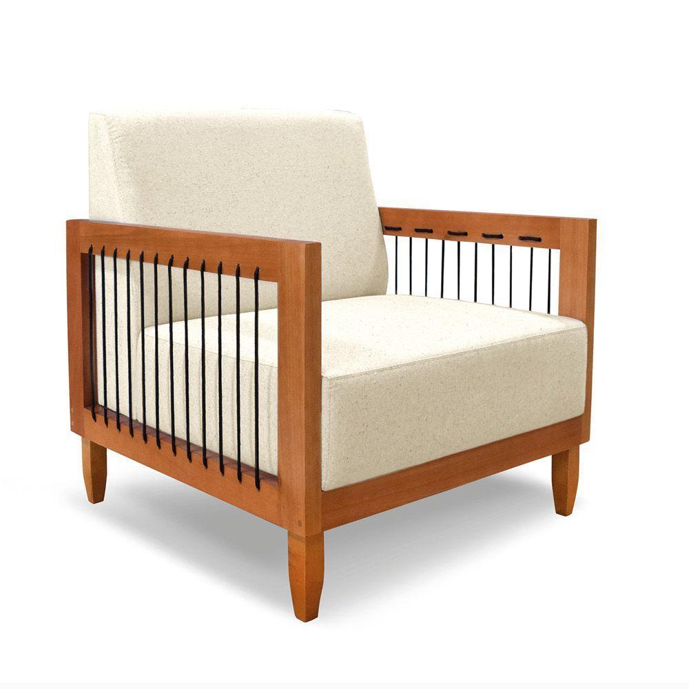 Poltrona Sala De Estar Base De Madeira Mariana Linho S04 - D'rossi Cor Perola - 2