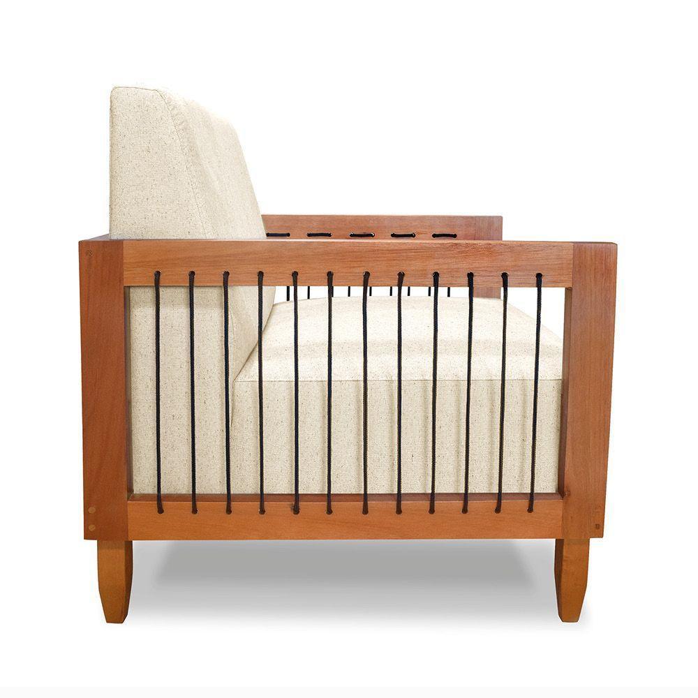 Poltrona Sala De Estar Base De Madeira Mariana Linho S04 - D'rossi Cor Perola - 4