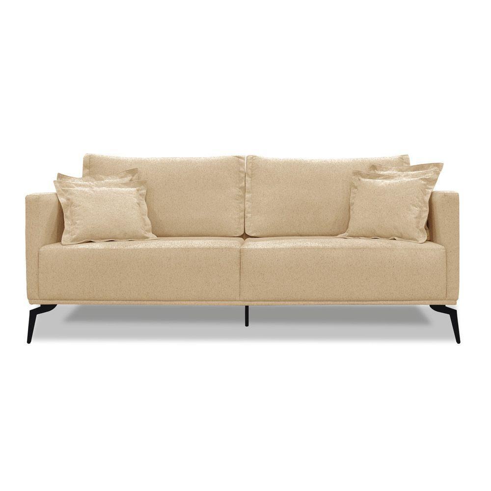 Sofá 2 Lugares Pé De Ferro Preto Rafaela 160 Cm Linho S04 - D'rossi Cor Dourado - 1