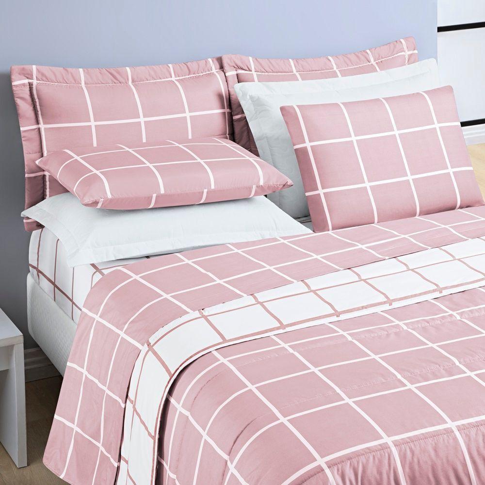 Cobre Leito 200 Fios Dupla Face King Austin 03 Peças - Rosa - 3