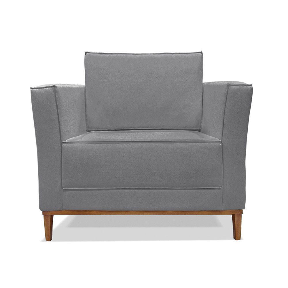 Poltrona Base De Madeira Sala De Estar Grace Linho S04 - D'rossi Cor Cinza - 1