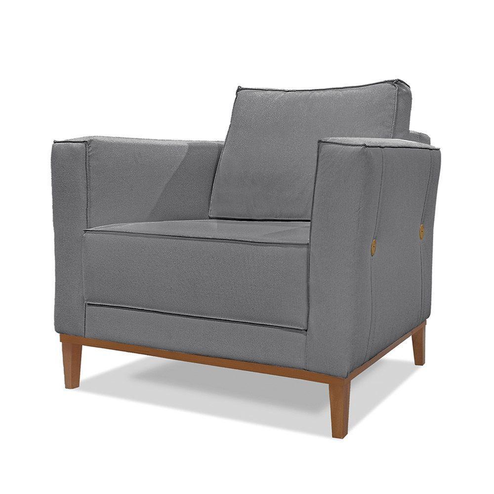 Poltrona Base De Madeira Sala De Estar Grace Linho S04 - D'rossi Cor Cinza - 2