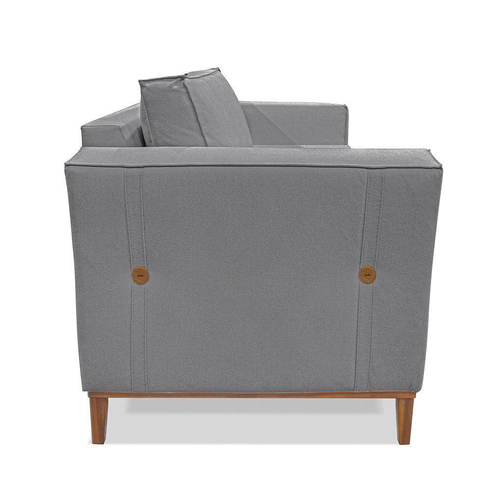 Poltrona Base De Madeira Sala De Estar Grace Linho S04 - D'rossi Cor Cinza - 4