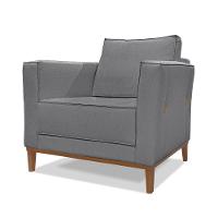 Poltrona Base De Madeira Sala De Estar Grace Linho S04 - D'rossi Cor Cinza - 2