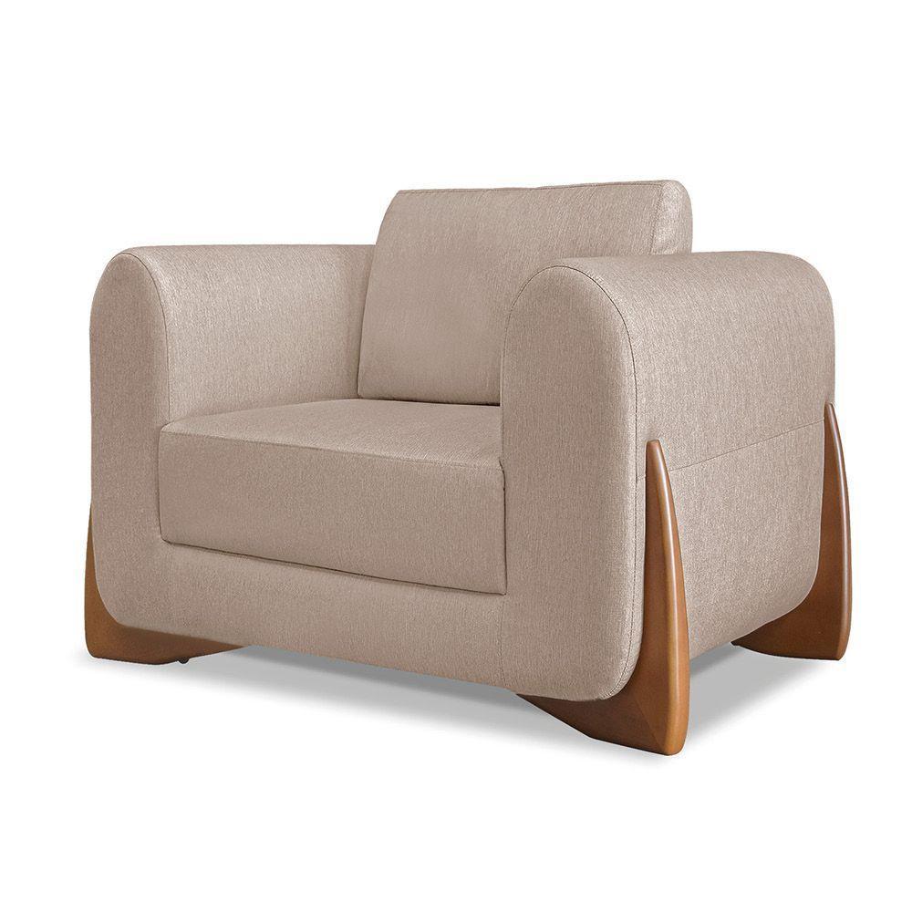 Poltrona Sala De Estar Base De Madeira Clarissa Linho S04 - D'rossi Cor Areia - 1