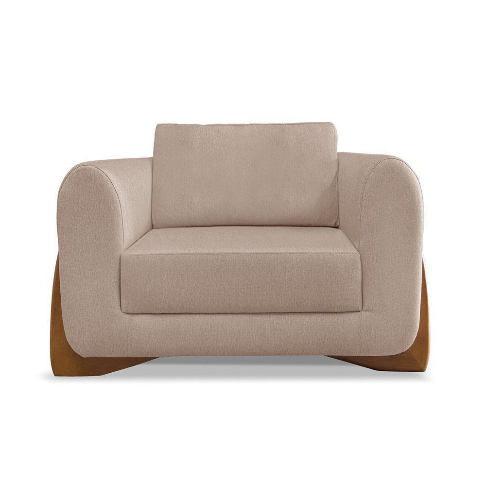 Poltrona Sala De Estar Base De Madeira Clarissa Linho S04 - D'rossi Cor Areia - 2