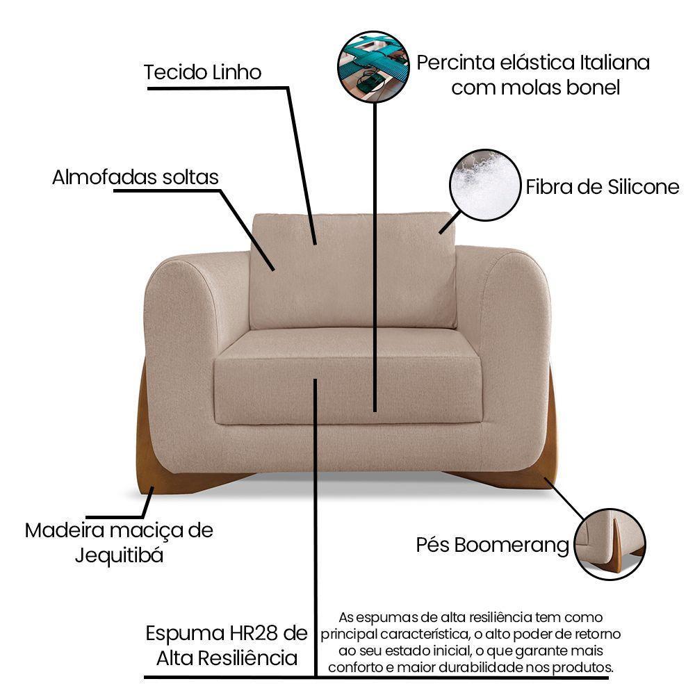 Poltrona Sala De Estar Base De Madeira Clarissa Linho S04 - D'rossi Cor Areia - 7