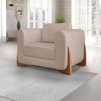 Poltrona Sala De Estar Base De Madeira Clarissa Linho S04 - D'rossi Cor Areia - 3