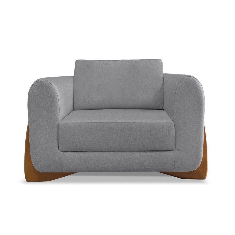 Poltrona Sala De Estar Base De Madeira Clarissa Linho S04 - D'rossi Cor Cinza - 1