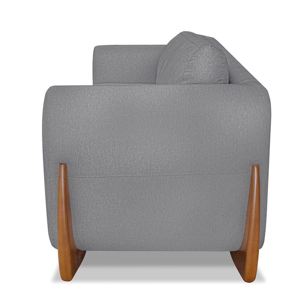 Poltrona Sala De Estar Base De Madeira Clarissa Linho S04 - D'rossi Cor Cinza - 4