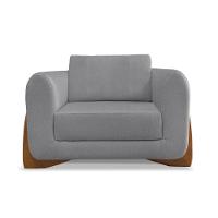 Poltrona Sala De Estar Base De Madeira Clarissa Linho S04 - D'rossi Cor Cinza - 1