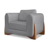 Poltrona Sala De Estar Base De Madeira Clarissa Linho S04 - D'rossi Cor Cinza - 2