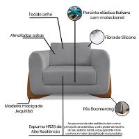 Poltrona Sala De Estar Base De Madeira Clarissa Linho S04 - D'rossi Cor Cinza - 7