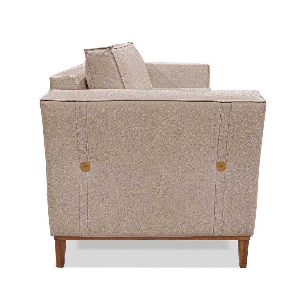 Poltrona Base De Madeira Sala De Estar Grace Linho S04 - D'rossi Cor Areia - 4