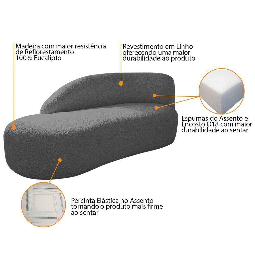 Divã Recamier Curvo Luna 185cm Lado Esquerdo Linho Cinza Escuro - 8