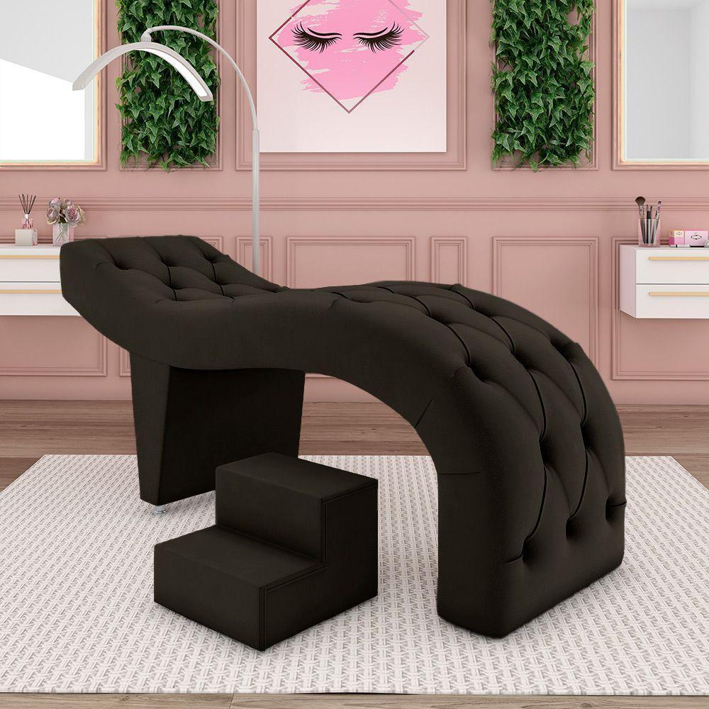 Maca De Estética Para Massagem Cílios Fixa Lash Estofada Com Escada Veludo Marrom G83 - 7