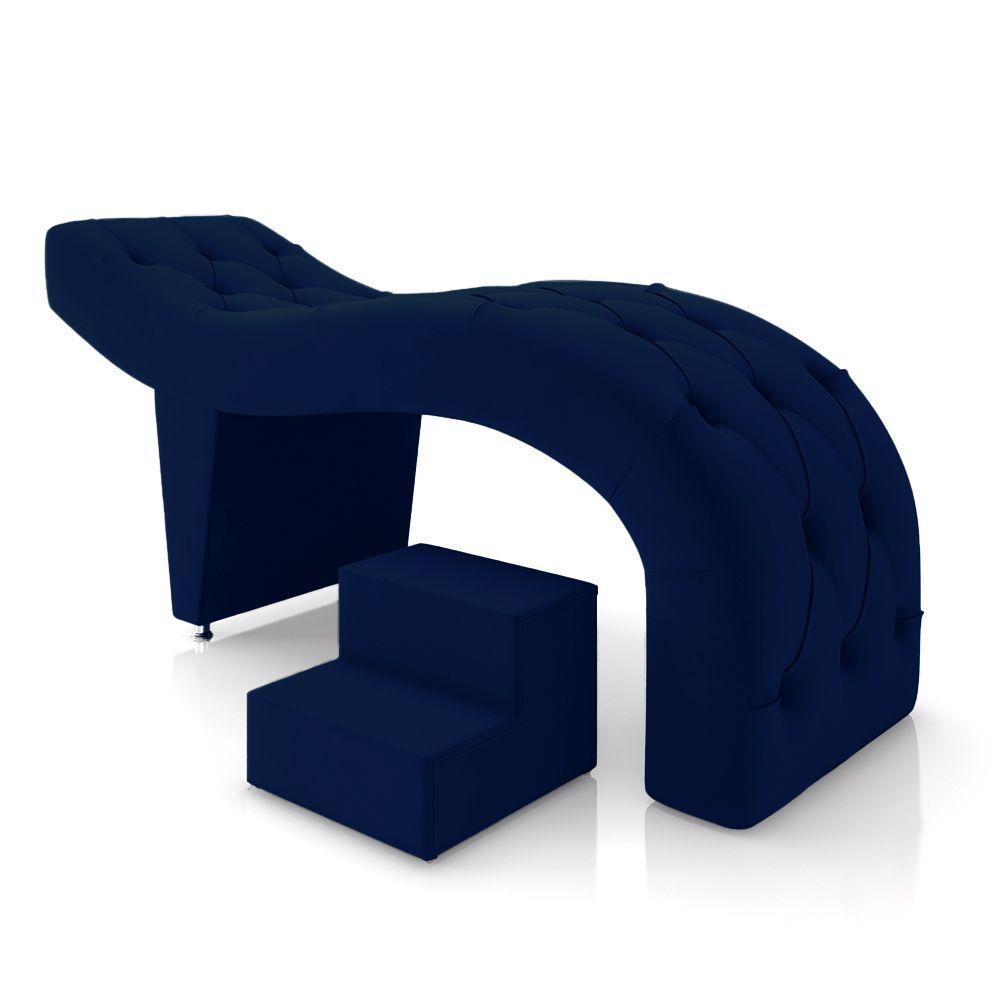 Maca De Estética Para Massagem Cílios Fixa Lash Estofada Com Escada Veludo Azul G83 - 1