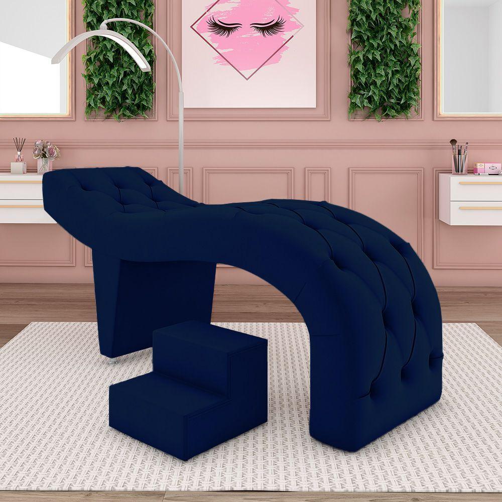 Maca De Estética Para Massagem Cílios Fixa Lash Estofada Com Escada Veludo Azul G83 - 7