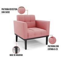 Poltrona Base De Madeira Fixa Preto Elisa Suede Rosê D03 - D'rossi - 2