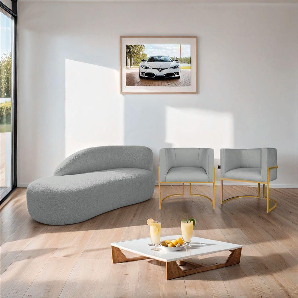 Kit Divã Luna 185cm Lado Esquerdo E 02 Poltronas Base De Ferro Dourado Bouclé Cinza - 6