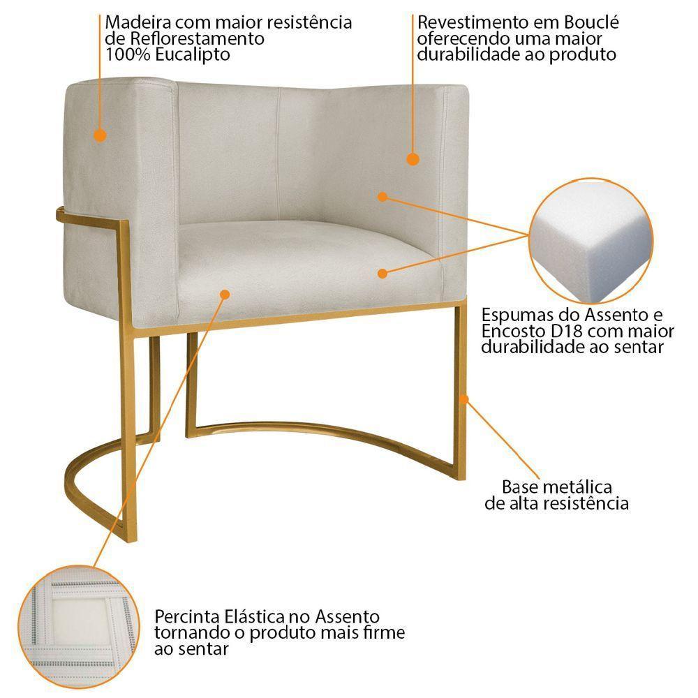 Kit Divã Luna 160cm Lado Esquerdo E 02 Poltronas Base De Ferro Dourado Bouclé Bege - 4