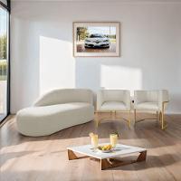 Kit Divã Luna 160cm Lado Esquerdo E 02 Poltronas Base De Ferro Dourado Bouclé Bege - 8