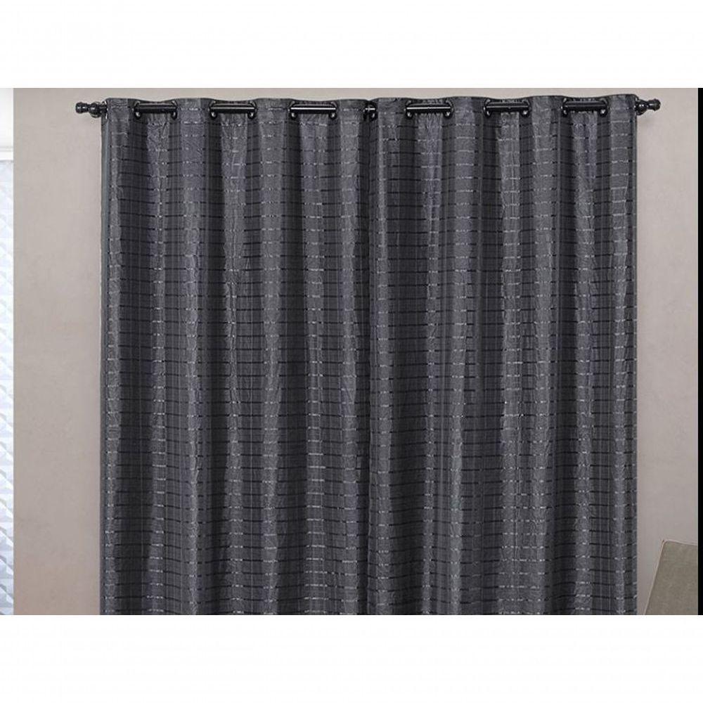 Cortina Blackout Pvc Com Tecido Voil Xadrez 2,80 M X 2,30 M - Preto. - 1