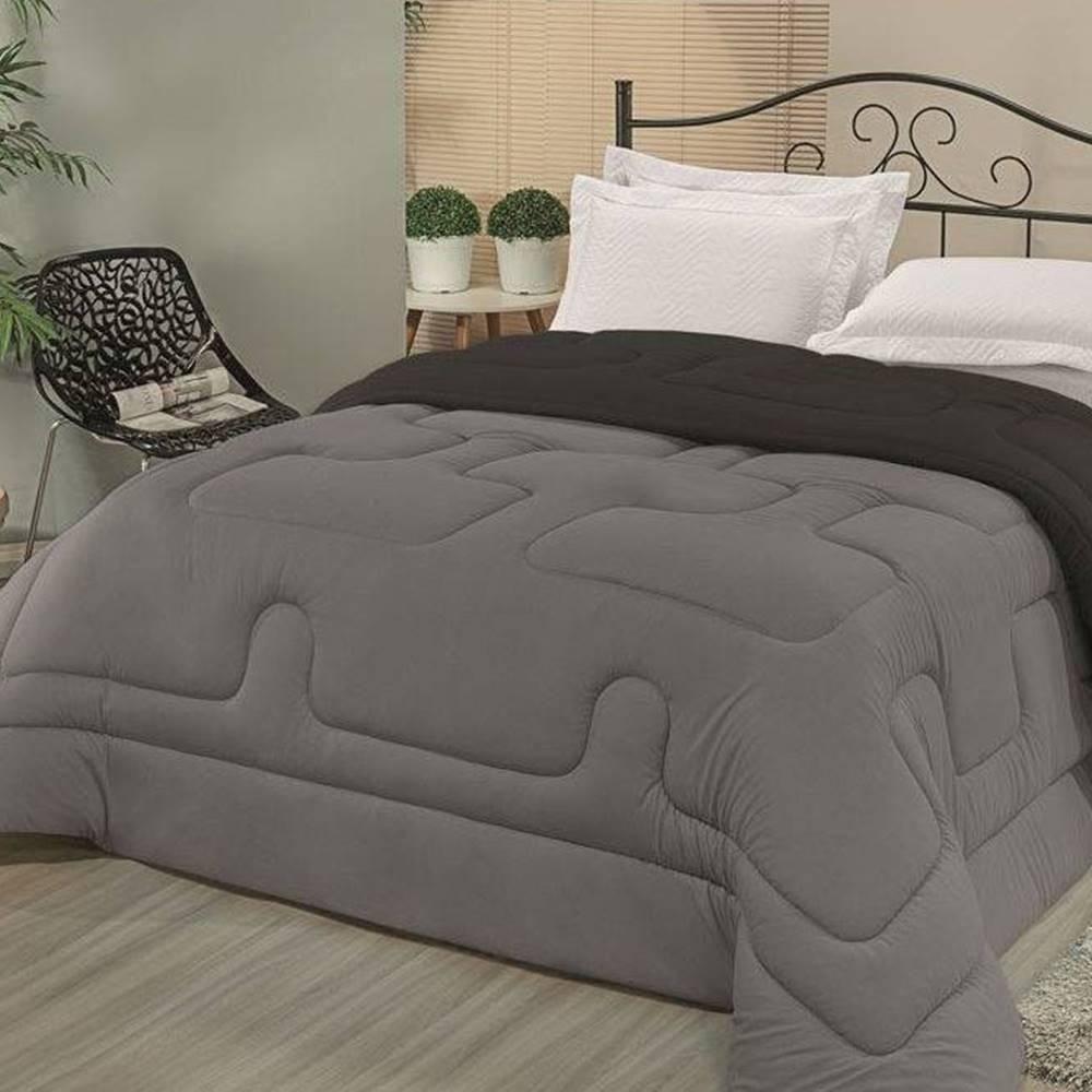 Edredom Dupla Face 100% Algodão Malha Solteiro Gran Moratta 01 Peça - Cinza-preto - 2