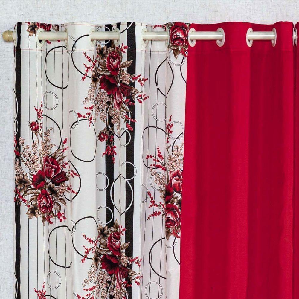 Cortina Isabela Estampada 2m - Floral Vermelho-preto. - 2