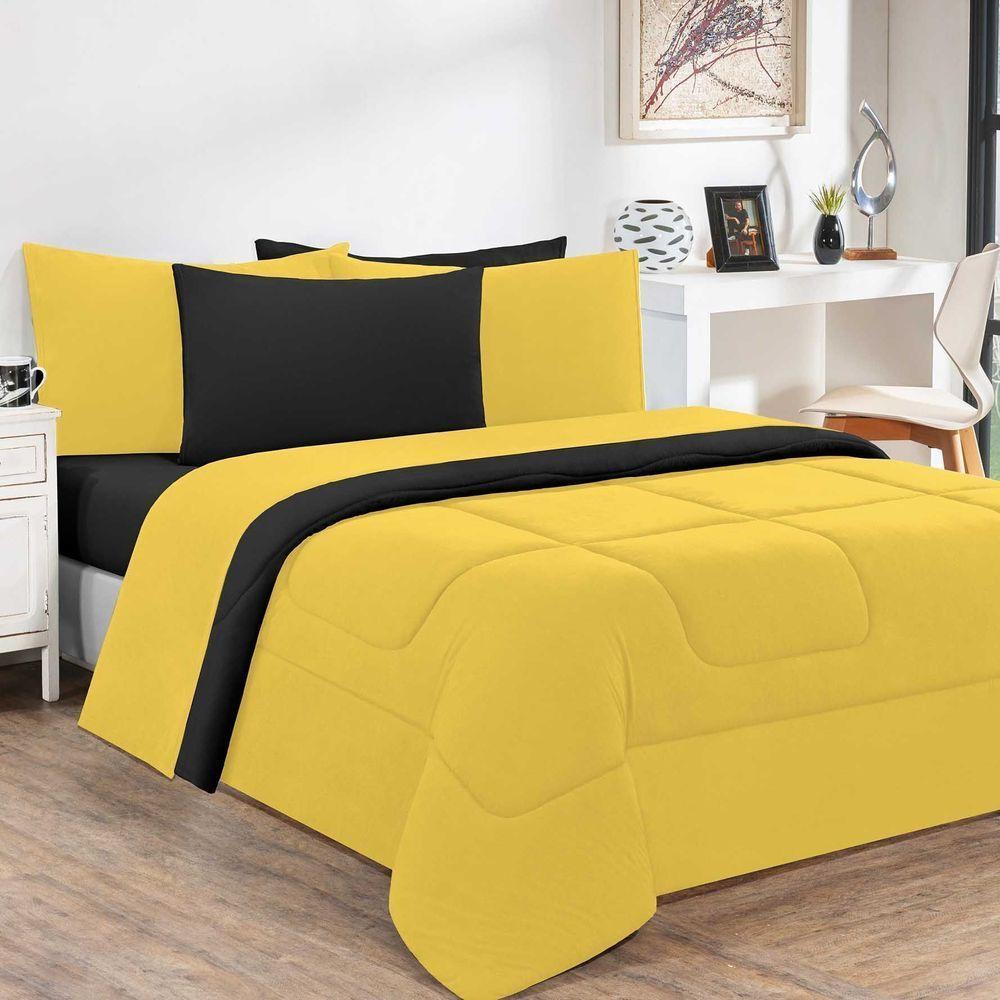 Edredom Malha 100% Algodão Gran Moratta 1 Peça King - Amarelo-preto. - 1