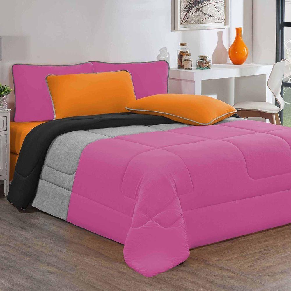 Edredom Malha 100% Algodão Urbano 1 Peça Casal - Pink-mescla-preto - 2