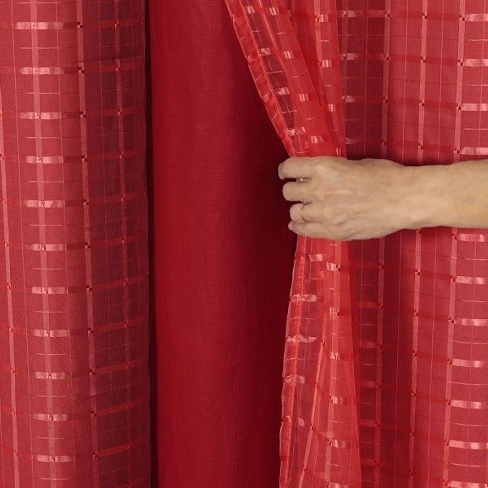 Cortina Blackout Pvc Com Tecido Voil Xadrez 2,80 M X 2,30 M - Vermelho. - 2