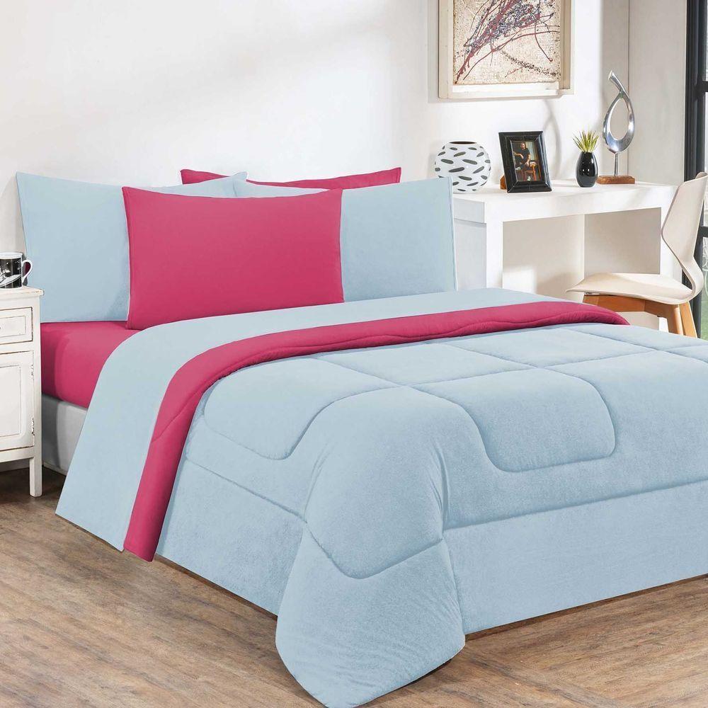 Kit Edredom Malha 100% Algodão Gran Moratta 2 Peças Solteiro - Azul Bebê-pink. - 1
