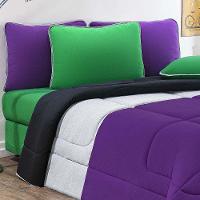 Kit Edredom + Jogo De Lençol Malha 100% Algodão Urbano 6 Peças Queen - Roxo-mescla-preto - 2