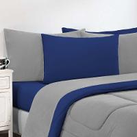 Kit Edredom Malha 100% Algodão Gran Moratta 2 Peças Solteiro - Cinza-azul Royal. - 2