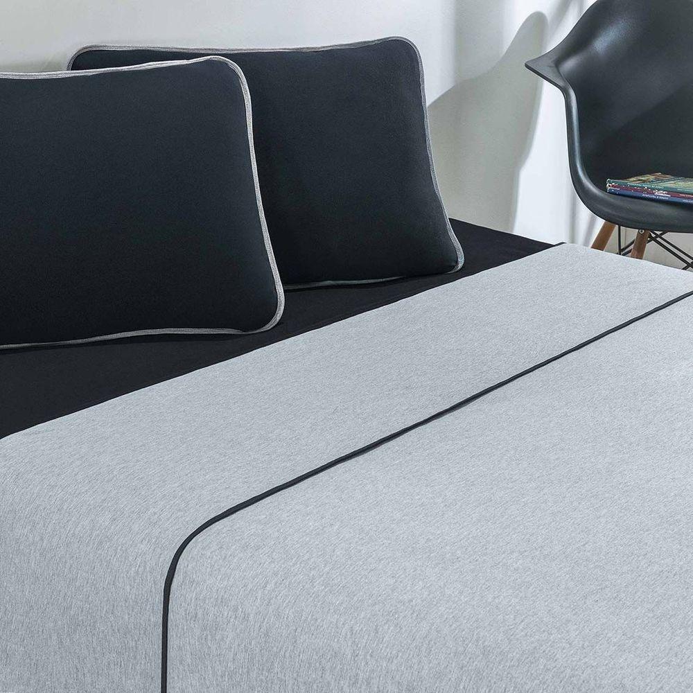 Jogo De Cama Malha Lençol 100% Algodão Urbano 4 Peças King - Preto-mescla. - 1