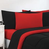 Kit Edredom Malha 100% Algodão Gran Moratta 3 Peças King - Preto-vermelho. - 2