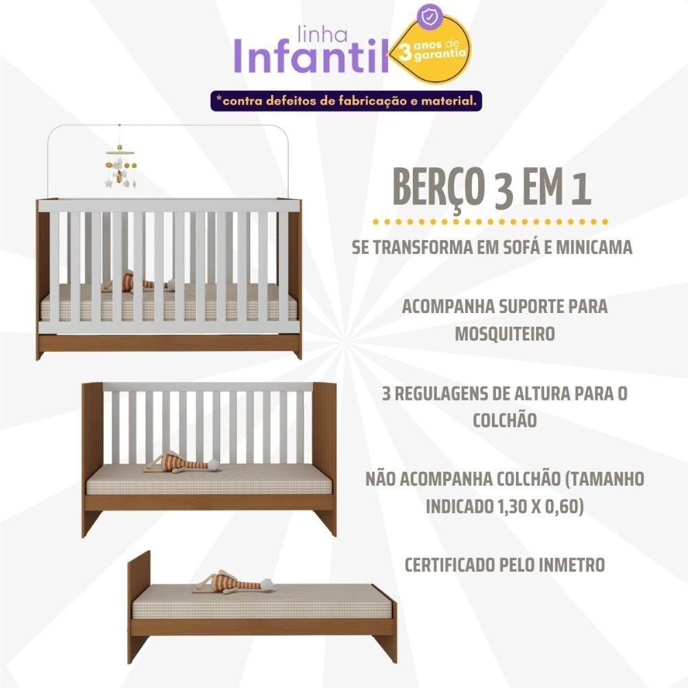 Berço 3 Em 1 Para Colchão 130 X 60cm Doce De Leite Multimóveis Mp0527r Madeirado/branco - 6