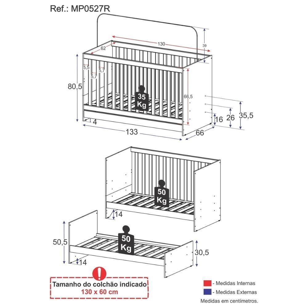 Berço 3 Em 1 Para Colchão 130 X 60cm Doce De Leite Multimóveis Mp0527r Madeirado/branco - 8