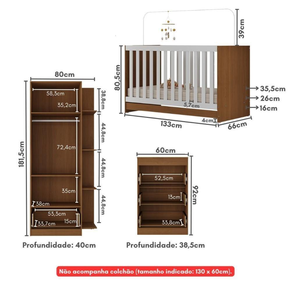 Quarto Infantil Completo Doce De Leite Multimóveis Mp4237 Madeirado/branco Madeirado/branco - 2