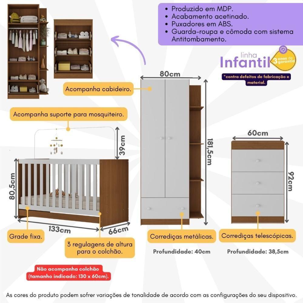 Quarto Infantil Completo Doce De Leite Multimóveis Mp4237 Madeirado/branco Madeirado/branco - 6