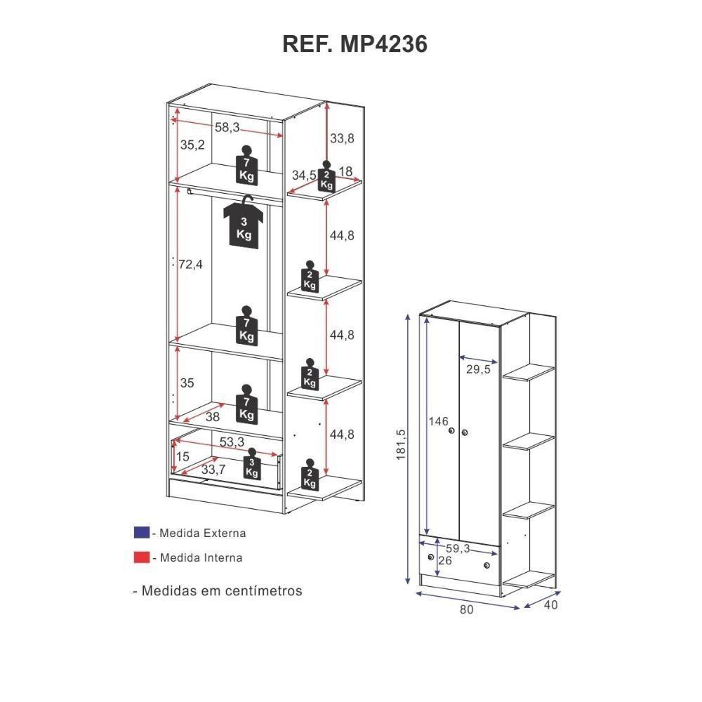 Guarda-roupas Infantil 2 Portas E 1 Gaveta Doce De Leite Multimóveis Mp4236 Madeirado/branco - 8