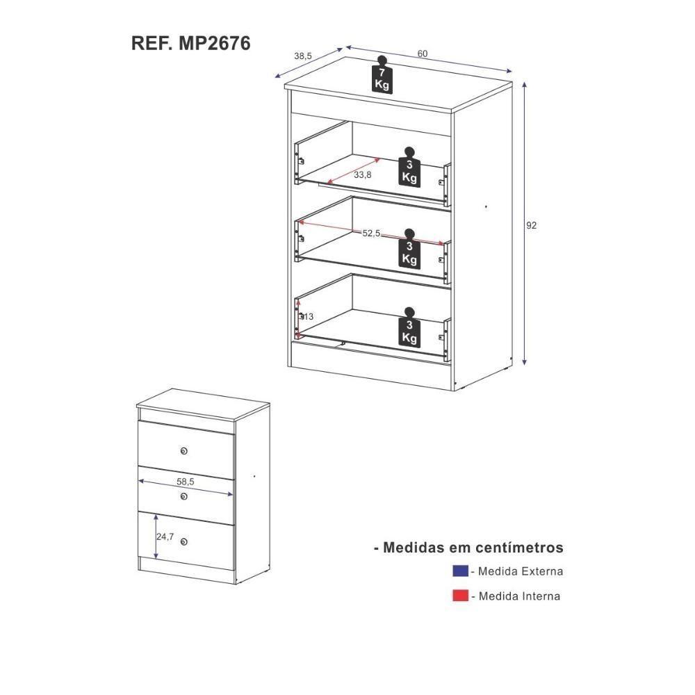 Cômoda Infantil Com 3 Gavetas Doce De Leite Multimóveis Mp2676 Madeirado/branco Madeirado/branco - 8