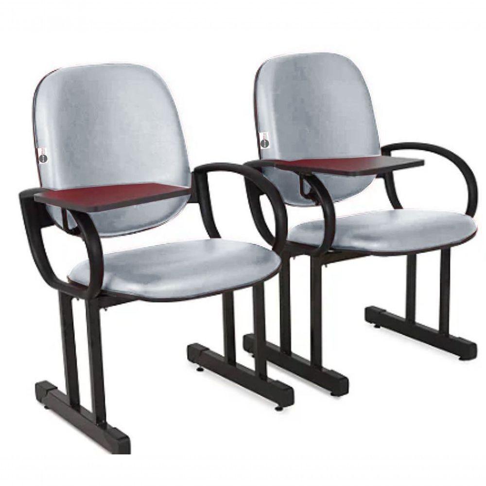02 Cadeiras Para Auditório Com Prancheta Linha Dallas Auditório Cinza - 1