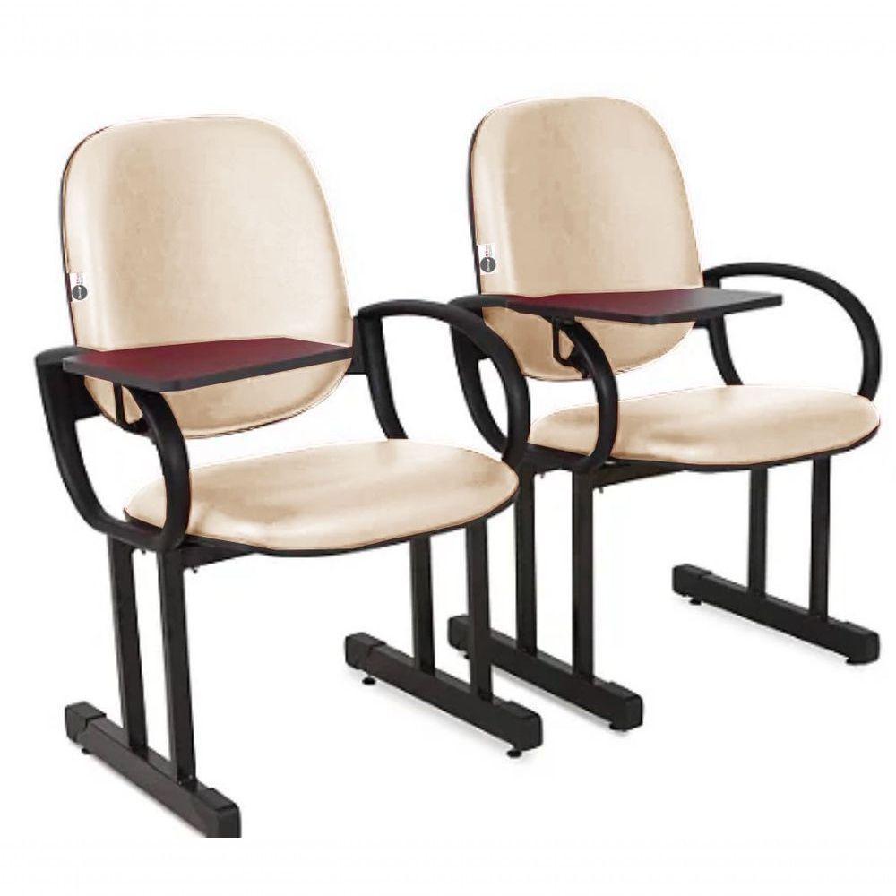 02 Cadeiras Para Auditório Com Prancheta Linha Dallas Auditório Bege - 1