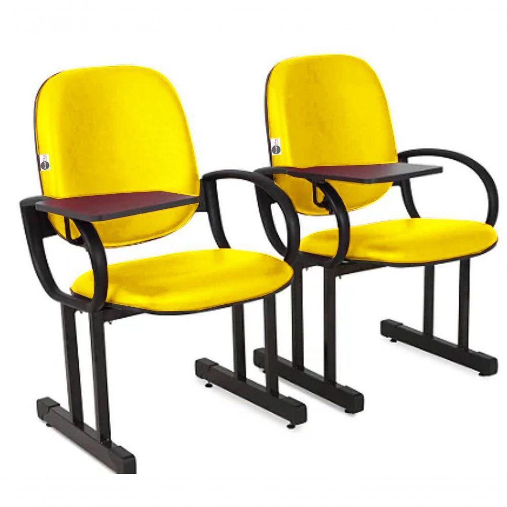01 Cadeira Para Auditório Com Prancheta Linha Dallas Auditório Amarelo - 2