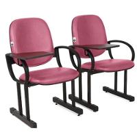 02 Cadeiras Para Auditório Com Prancheta Linha Dallas Auditório Rosa - 1