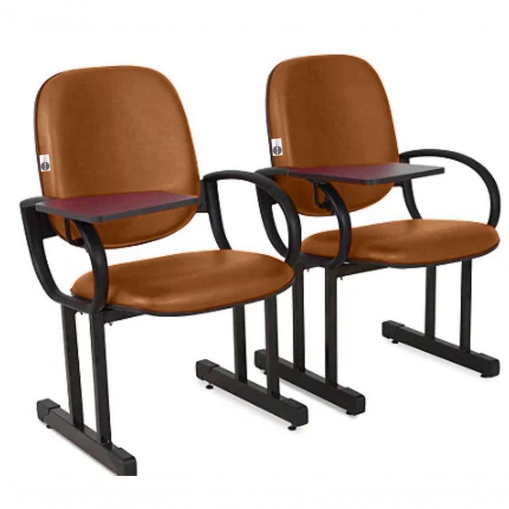02 Cadeiras Para Auditório Com Prancheta Linha Dallas Auditório Marrom - 1